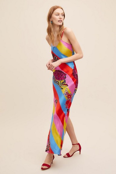 Jessica Russell Flint Laurie Botanical Striped-Silk Maxi Dress ~ bright rainbow stripes