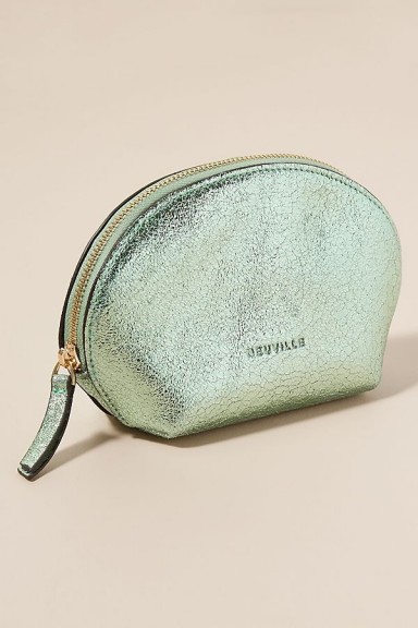 Neuville Metallic-Leather Pouch in mint ~ luxe light-green clutch