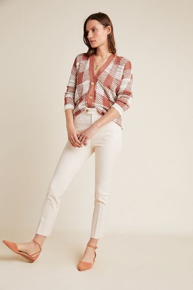 ANTHROPOLOGIE The Essential Slim Trousers Neutral Motif / striped pants