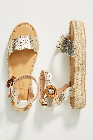 Soludos Cadiz Platform-Jute Sandals Gold / low summer platforms / metallic leather ankle strap shoes - flipped