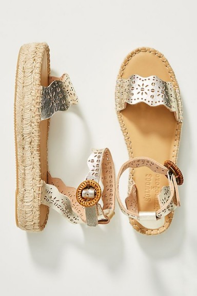 Soludos Cadiz Platform-Jute Sandals Gold / low summer platforms / metallic leather ankle strap shoes