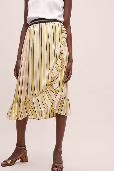 Lolly’s Laundry Perla Striped-Ruffled Skirt in Orange Motif | frill trimmed summer skirts