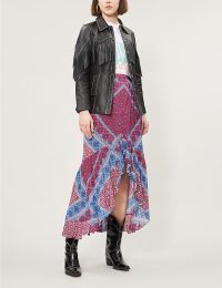 BA&SH Ula paisley crepe skirt in rapberry | prairie skirts | asymmetrical flared hemline