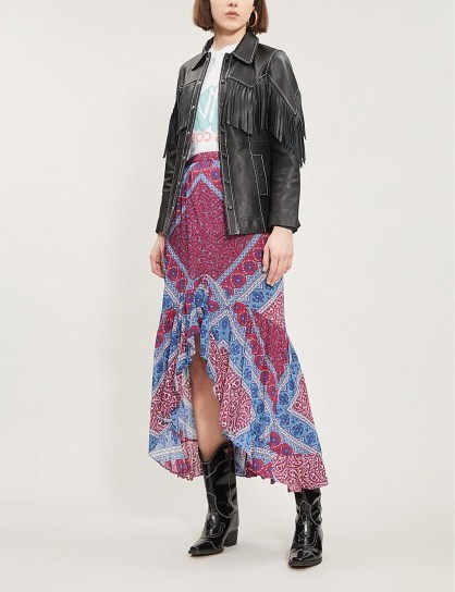 BA&SH Ula paisley crepe skirt in rapberry | prairie skirts | asymmetrical flared hemline - flipped