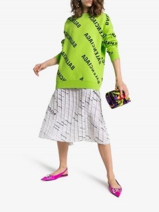Balenciaga Logo Knit Oversized Jumper in Lime-Green / designer knitwear - flipped