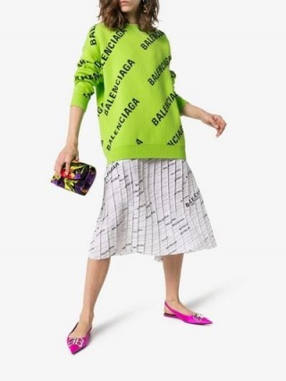 Balenciaga Logo Knit Oversized Jumper in Lime-Green / designer knitwear