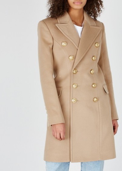 BALMAIN Camel wool-blend coat ~ luxury light-brown tailored coats - flipped