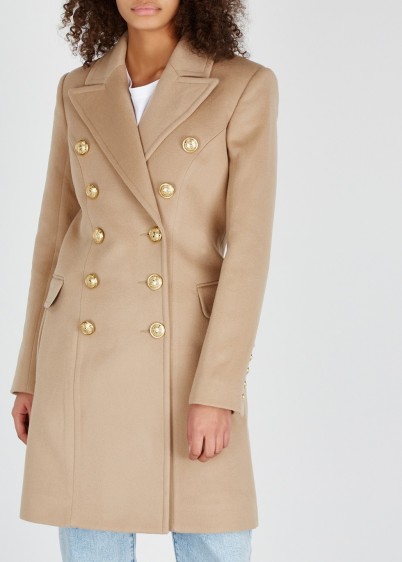 BALMAIN Camel wool-blend coat ~ luxury light-brown tailored coats