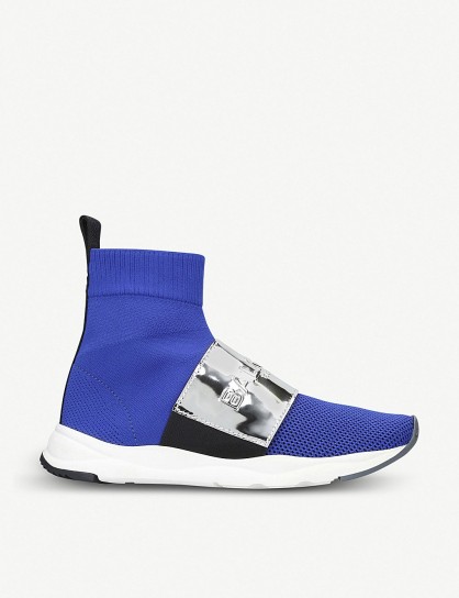 BALMAIN Cameron mesh and metallic-leather sock trainers in blue ~ contemporary sneakers