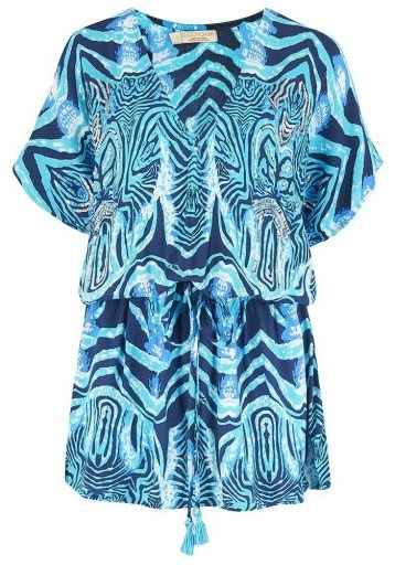 The Dressing Room BEACH GOLD MOJITO MINI DRESS – OCEAN – blue and turquoise print - flipped