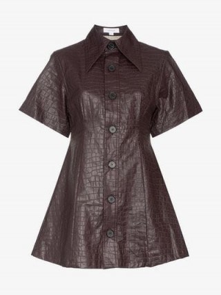Beaufille Piper Crocodile-Embossed Faux Leather Shirt Dress in purple / animal print dresses - flipped