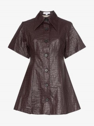 Beaufille Piper Crocodile-Embossed Faux Leather Shirt Dress in purple / animal print dresses