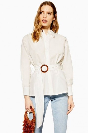 Topshop Belted Buckle Shirt in Ivory - flipped