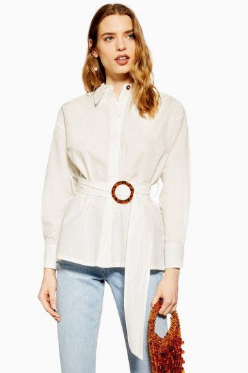 Topshop Belted Buckle Shirt in Ivory