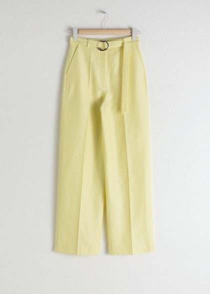 STORIES Belted Cotton Linen Blend Trousers in Yellow | spring / summer colours
