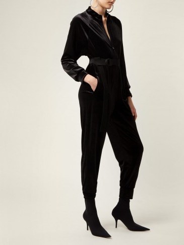 NORMA KAMALI Belted velvet jumpsuit | Matches Fashion - flipped