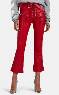 BEN TAVERNITI UNRAVEL PROJECT Plonge Leather Lace-Up Crop Flared Jeans in red ~ cropped hem pants