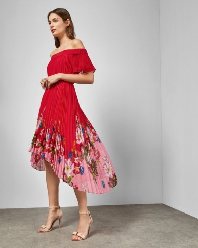 TED BAKER GILLYY Berry Sundae Bardot dress in red / floral occasion dresses
