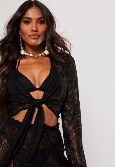 MISSGUIDED black lace long sleeve tie top