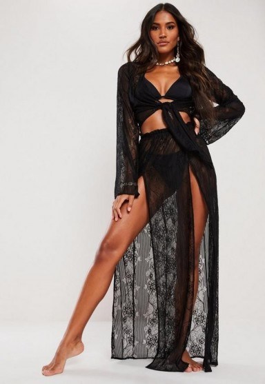 MISSGUIDED black lace maxi skirt ~ sheer front split skirts - flipped