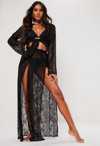 MISSGUIDED black lace maxi skirt ~ sheer front split skirts