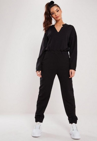 MISSGUIDED black notch front slouch jumpsuit ~ sporty fashion - flipped