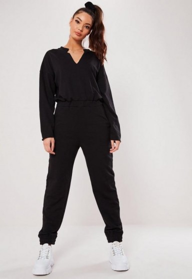 MISSGUIDED black notch front slouch jumpsuit ~ sporty fashion
