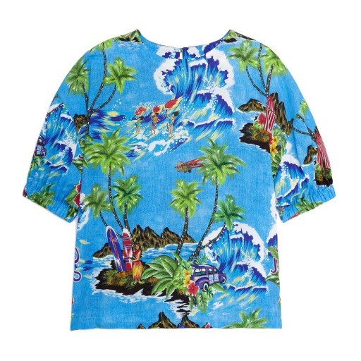 Stella Jean BLUSA MANICA CORTA TOP Hawaii/Azure | cuffed sleeve printed tops - flipped