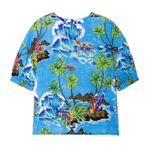 Stella Jean BLUSA MANICA CORTA TOP Hawaii/Azure | cuffed sleeve printed tops
