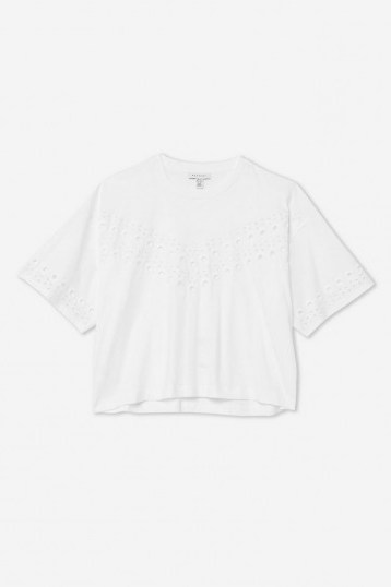 TOPSHOP Broderie Boxy T-Shirt in White / wide-sleeve cut-out tee - flipped