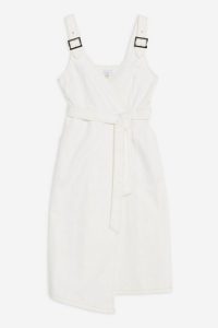 Topshop Buckle Wrap Midi Dress in White | sleeveless tie waist cotton dresses