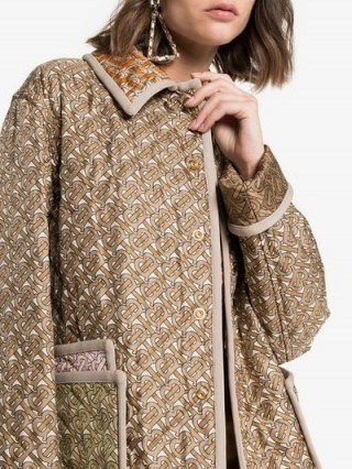 Burberry Monogram Print Quilted Silk Jacket in beige ~ logo printed fashion - flipped