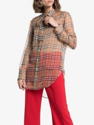 Burberry Vintage Check Pussy-Bow Blouse in Beige / designer checks - flipped