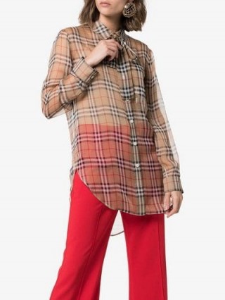 Burberry Vintage Check Pussy-Bow Blouse in Beige / designer checks