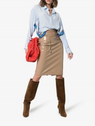 Burberry Vinyl Pencil Skirt in Beige / high-shine skirts