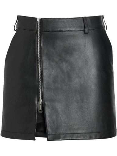 BURBERRY Zip-front Leather Mini Skirt in Black - flipped