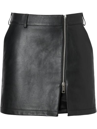 BURBERRY Zip-front Leather Mini Skirt in Black
