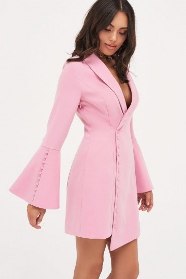 Lavish Alice button detail blazer mini dress in pink – flared sleeve jacket dresses - flipped