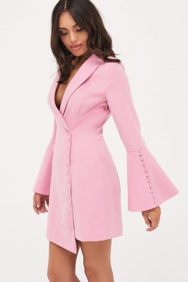 Lavish Alice button detail blazer mini dress in pink – flared sleeve jacket dresses