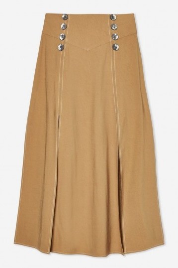 Topshop Button Midi Skirt in Tan | 70s style fashion - flipped