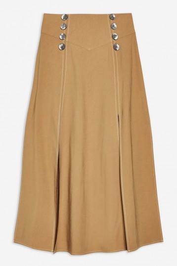 Topshop Button Midi Skirt in Tan | 70s style fashion