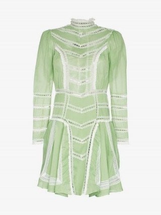By Timo Organza High-Neck Lace Detail Long-Sleeved Cotton Dress Light-Green - flipped