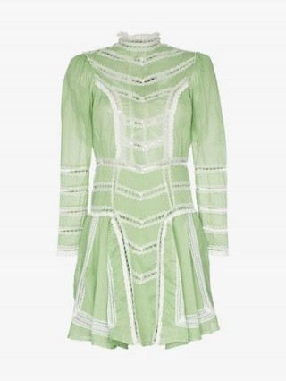 By Timo Organza High-Neck Lace Detail Long-Sleeved Cotton Dress Light-Green