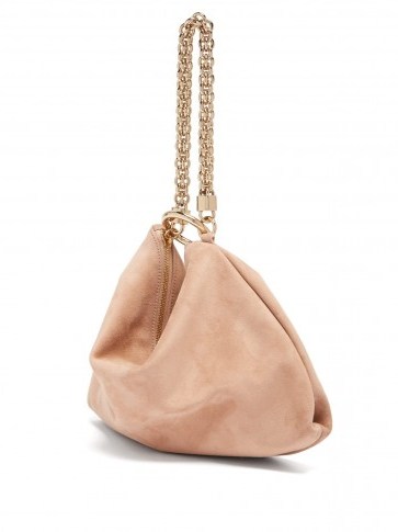 JIMMY CHOO Callie pink suede clutch bag ~ luxe event accessory - flipped
