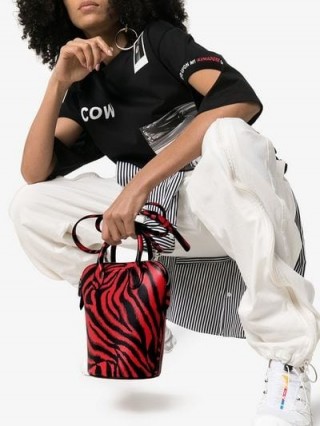 Calvin Klein 205W39nyc Red Dalton Mini Tiger Print Leather Bucket Bag | red and black animal prints