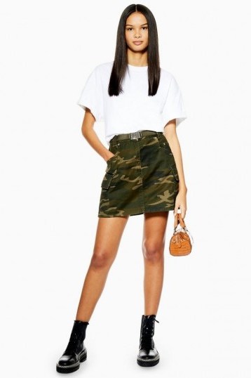 TOPSHOP Camouflage Belt Skirt in Khaki / camo mini - flipped