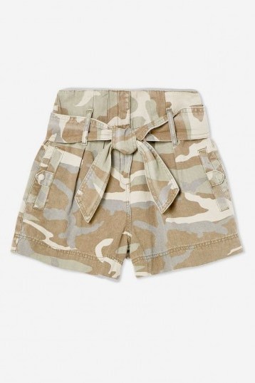 TOPSHOP Camouflage Paperbag Shorts in Khaki - flipped
