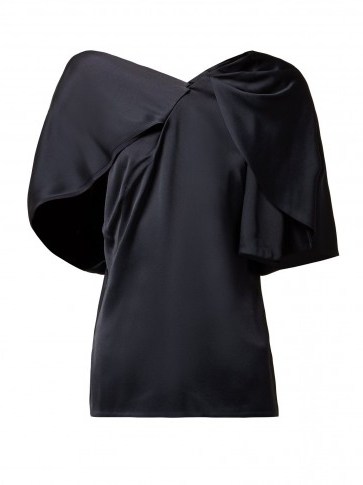 PETER PILOTTO Cape-sleeved asymmetric satin top in navy ~ contemporary fluid tops - flipped