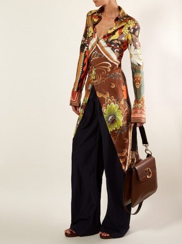 CHLOÉ Caravan-print longline brown silk shirt ~ vintage style prints ~ chic boho clothing - flipped