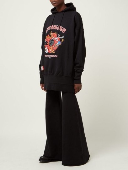 VETEMENTS Cartoon-embroidered cotton hooded sweatshirt | Matches Fashion - flipped